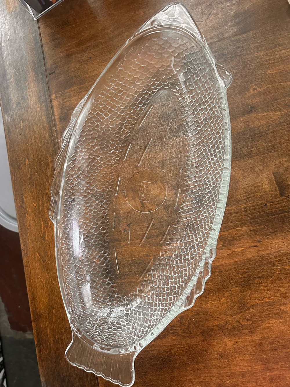 Vintage Glasbake fish-shaped glass serving platter